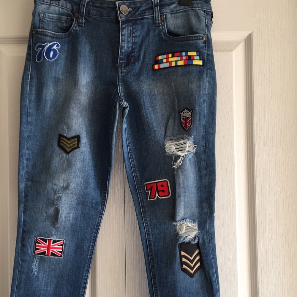 Distressed Rocker Patched Jeans - Picture 4 of 13